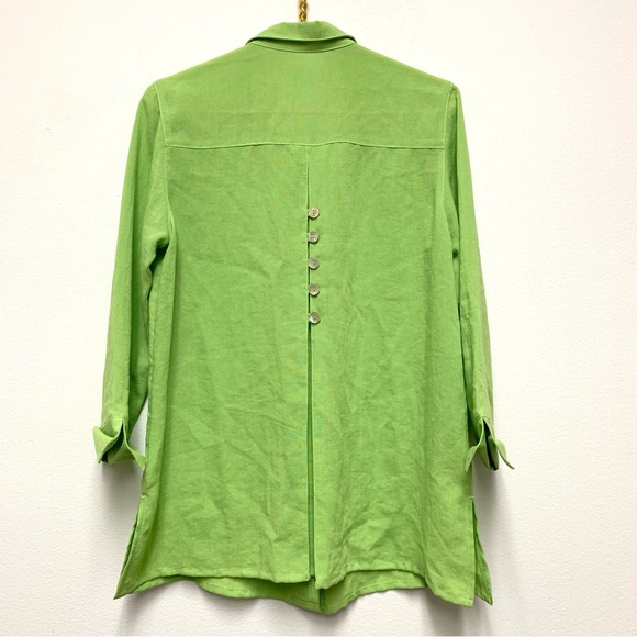 Fridaze Linen Tunic Top Collared Button Shirt Size Small Green Lagenlook Artsy - Picture 6 of 11